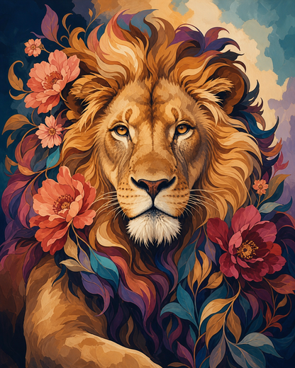 León con melena floral - diseño maestro