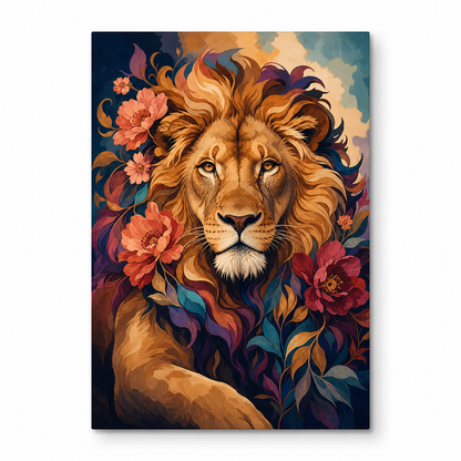 León con melena floral - lienzo terminado
