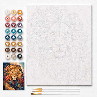 León con melena floral - kit sin pintar