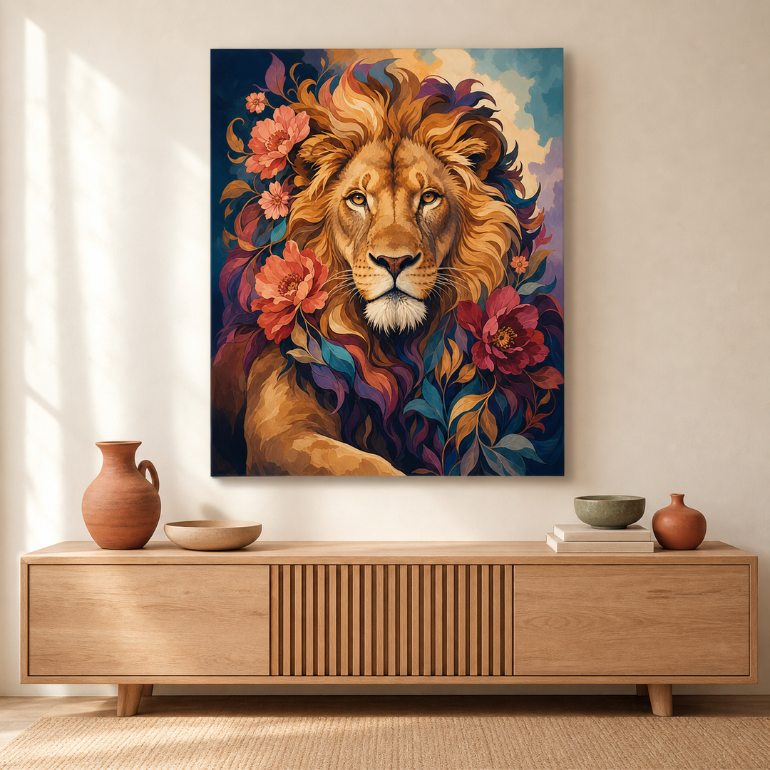 León con melena floral - ambiente
