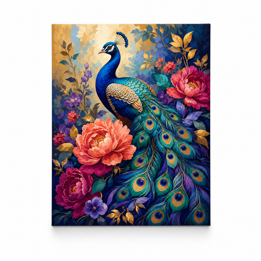 Pavo real floral - lienzo terminado