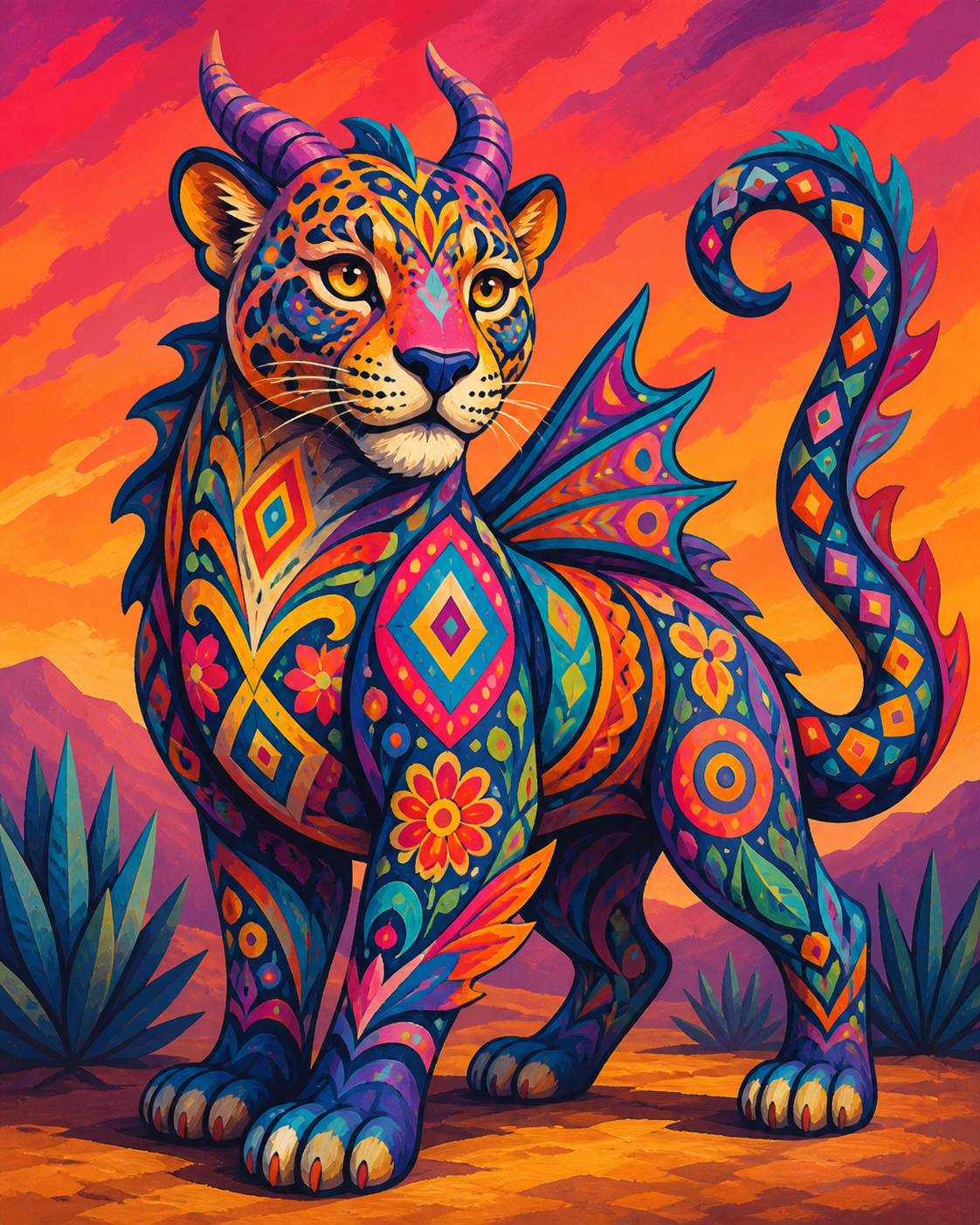 Alebrije de jaguar — diseño del lienzo para pintar por números