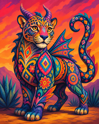 Alebrije de jaguar — diseño del lienzo para pintar por números