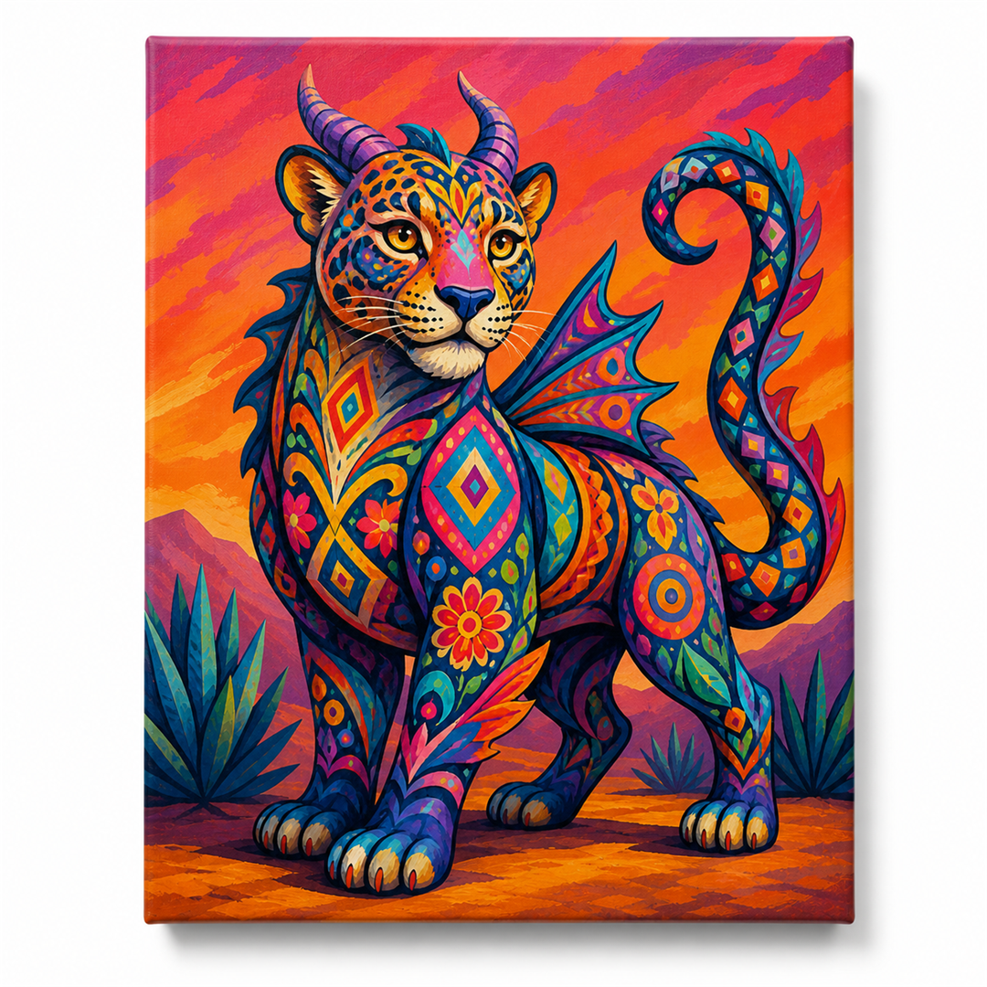 Alebrije de jaguar — lienzo terminado