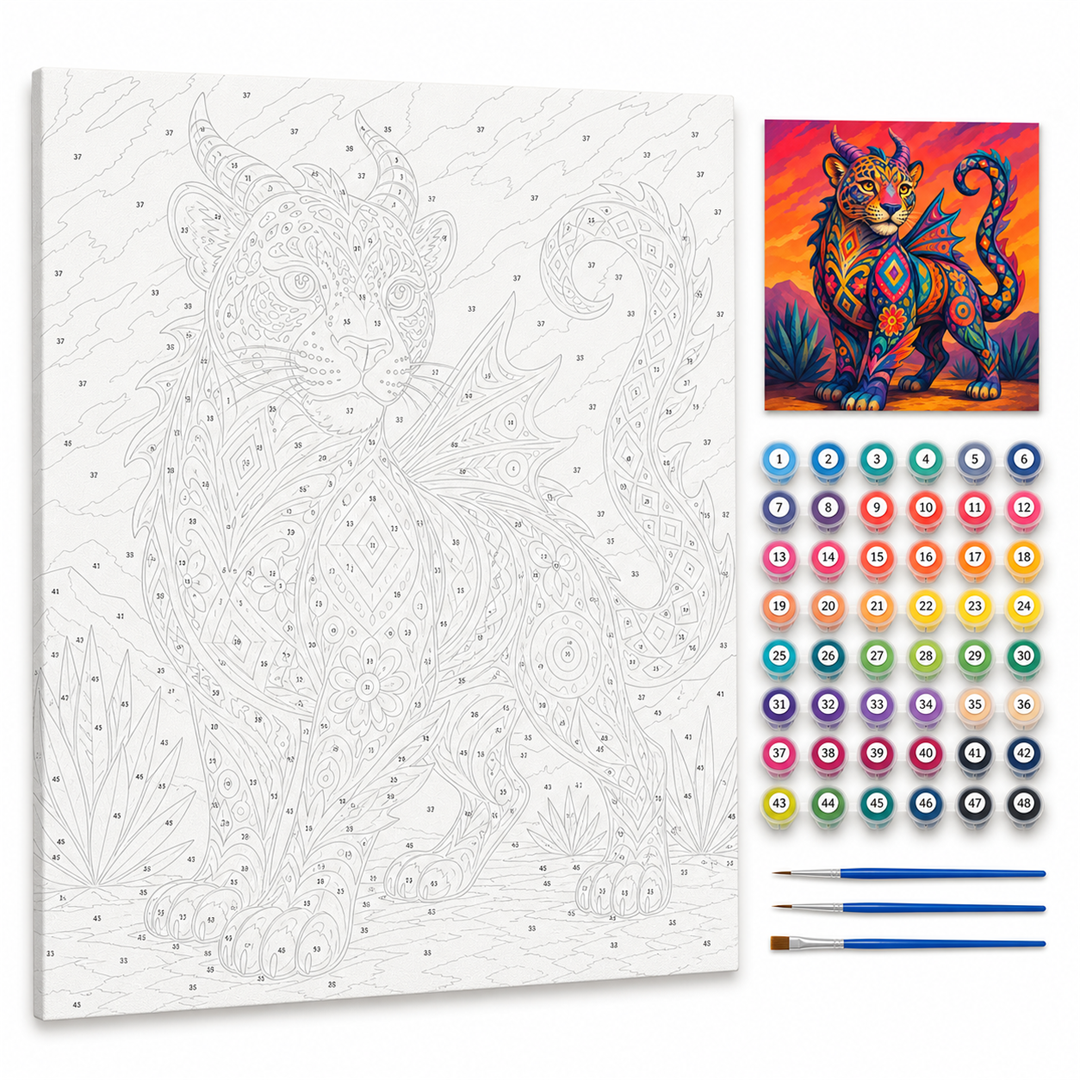 Alebrije de jaguar — kit con lienzo numerado, pinturas y pinceles