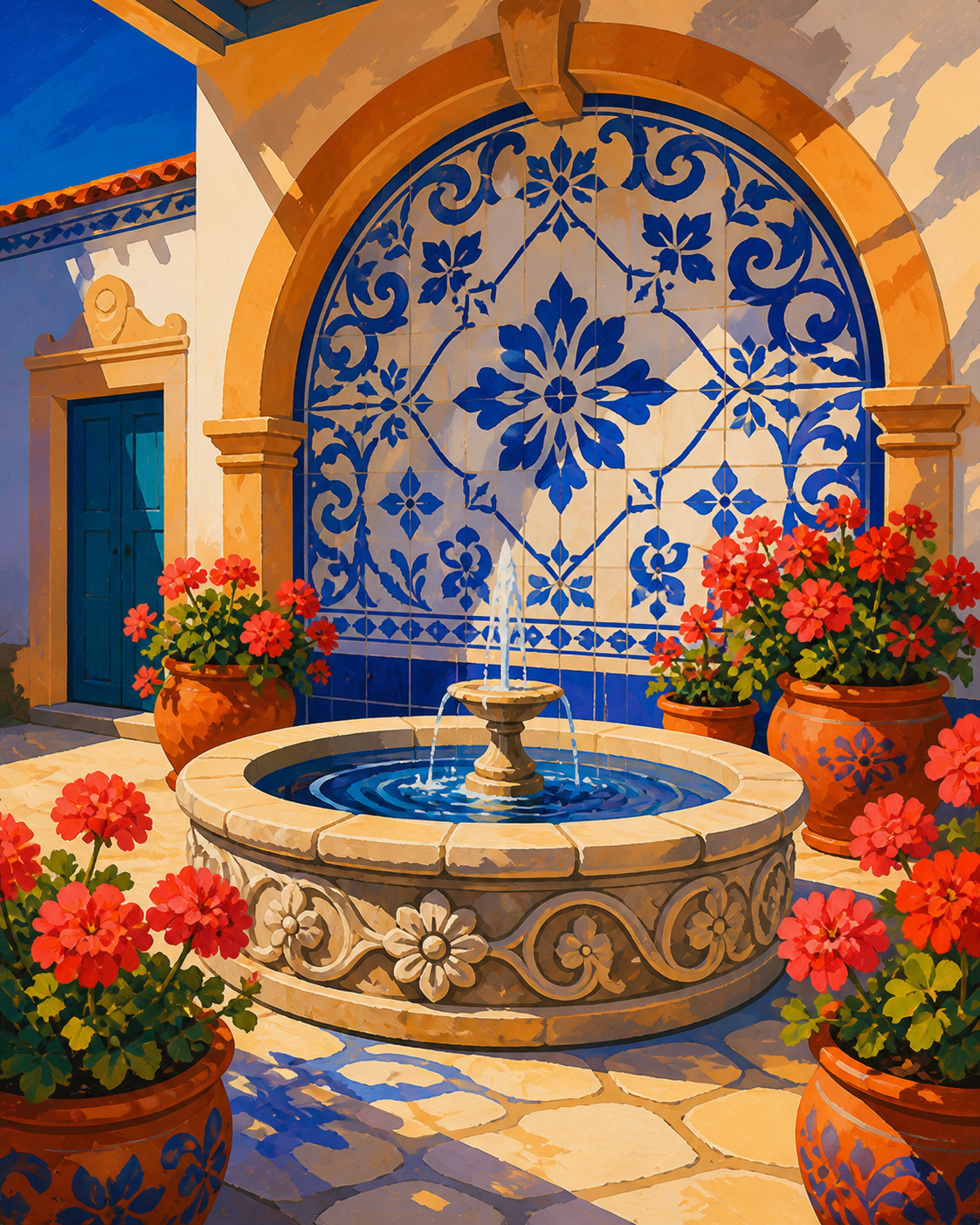 Fuente de talavera — diseño del lienzo para pintar por números