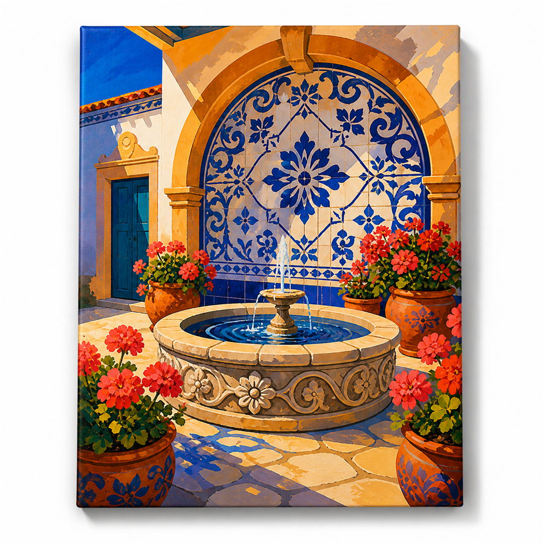 Fuente de talavera — lienzo terminado