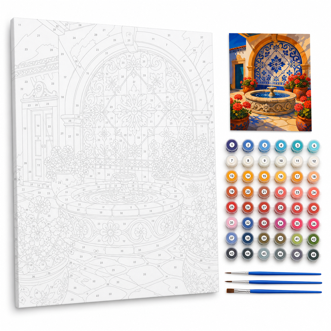 Fuente de talavera — kit con lienzo numerado, pinturas y pinceles