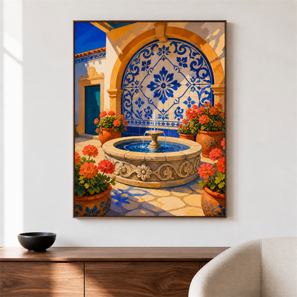 Fuente de talavera — el cuadro terminado colgado en la pared
