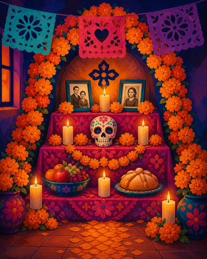 Ofrenda de Día de Muertos — diseño del lienzo para pintar por números