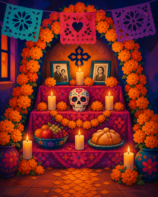 Ofrenda de Día de Muertos — diseño del lienzo para pintar por números