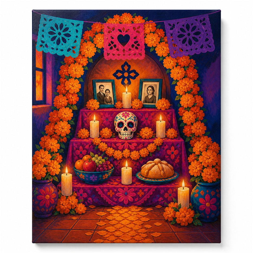 Ofrenda de Día de Muertos — lienzo terminado
