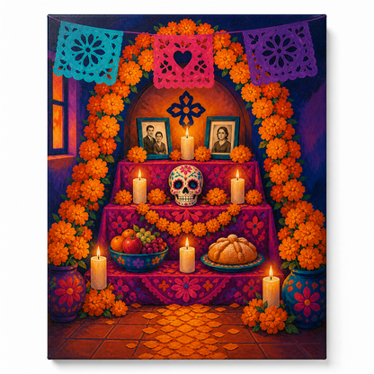 Ofrenda de Día de Muertos — lienzo terminado