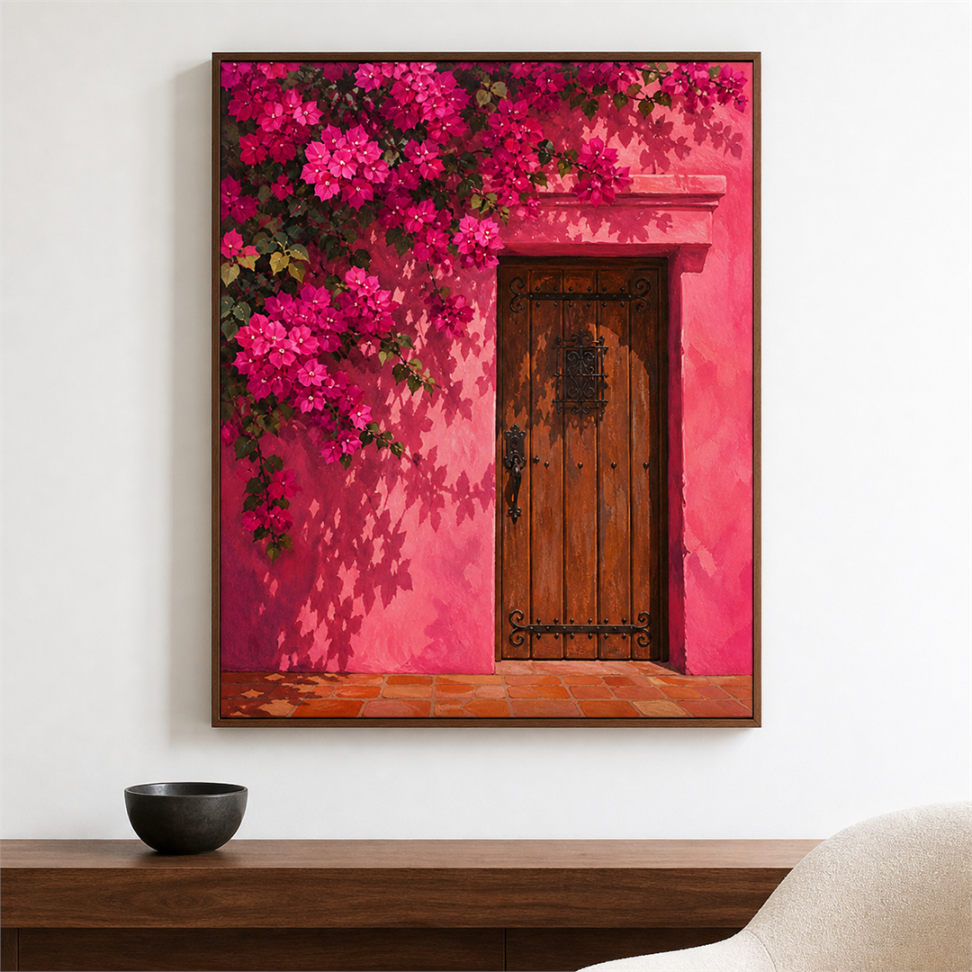 Bugambilia — el cuadro terminado colgado en la pared
