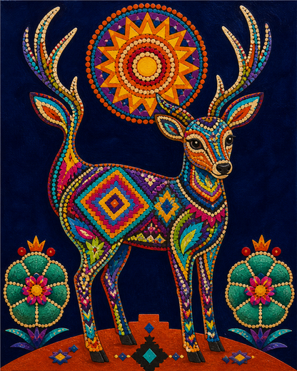Venado huichol — diseño del lienzo para pintar por números
