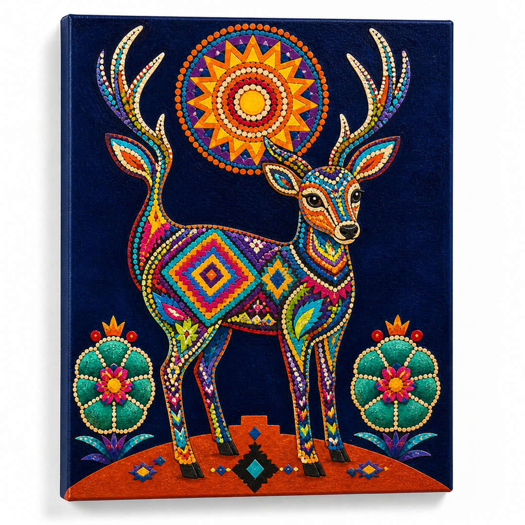 Venado huichol — lienzo terminado