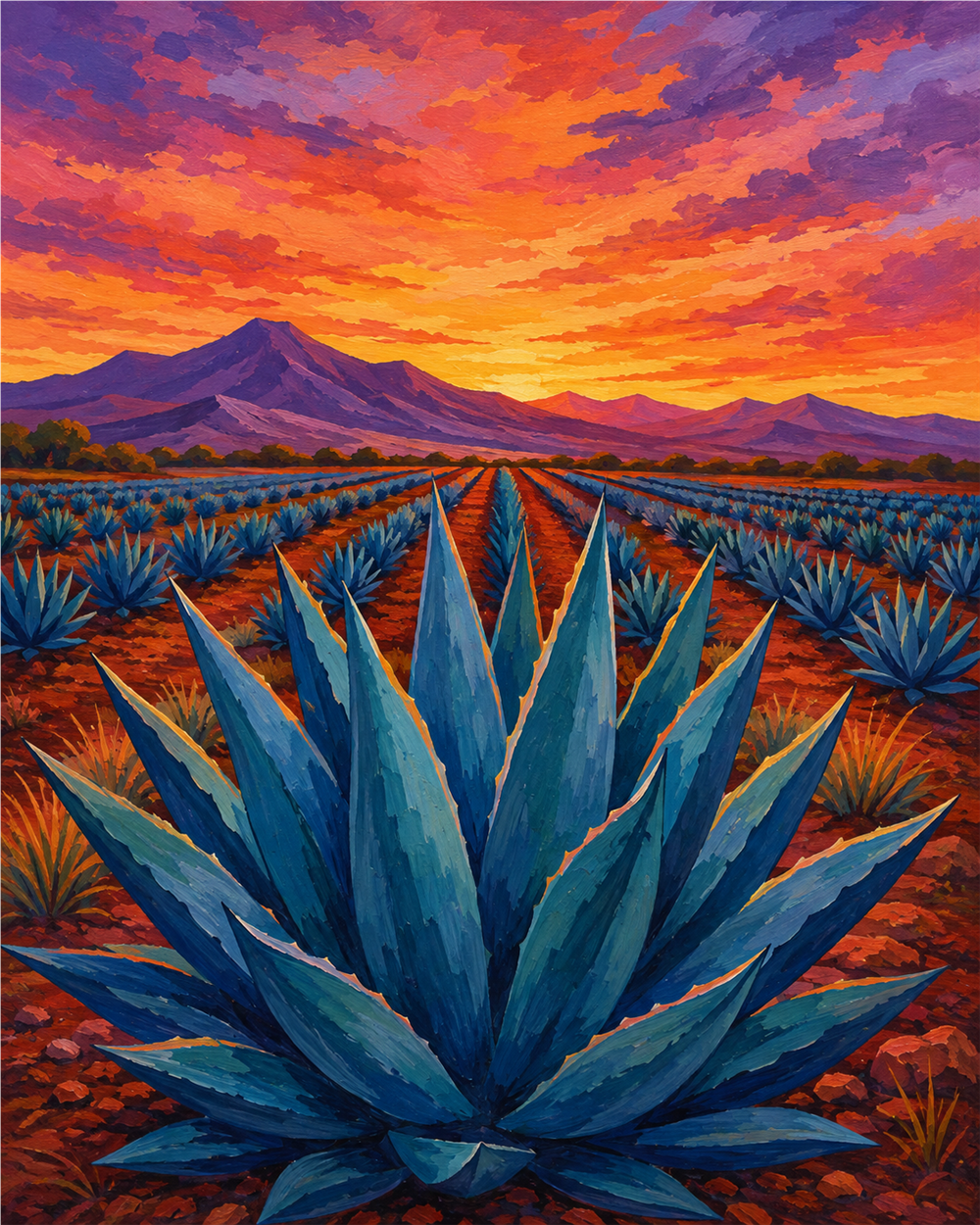 Maguey al atardecer — diseño del lienzo para pintar por números