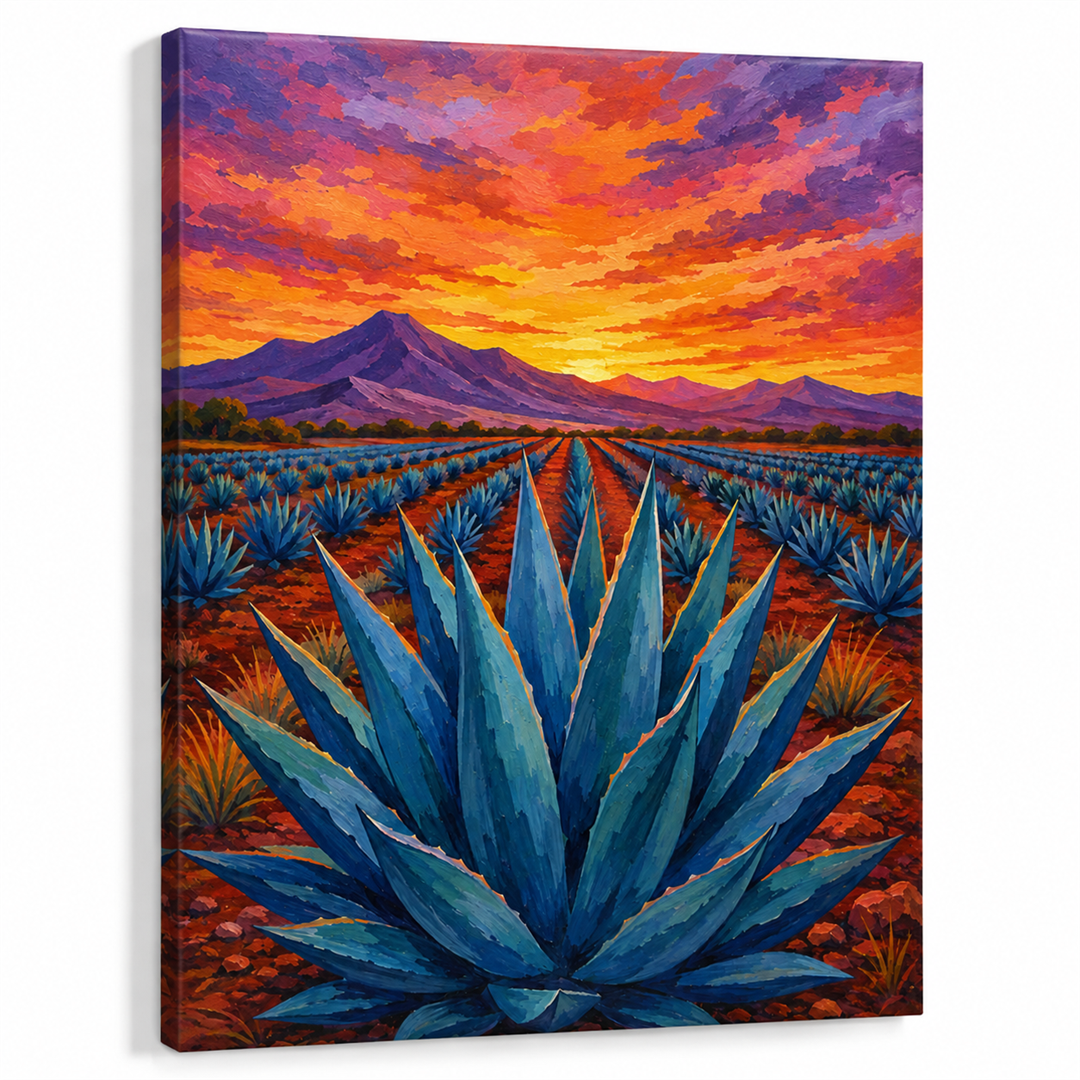 Maguey al atardecer — lienzo terminado