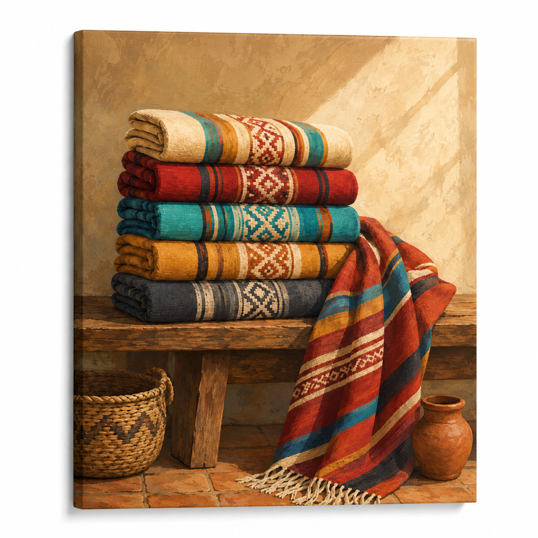 Rebozos de colores — lienzo terminado