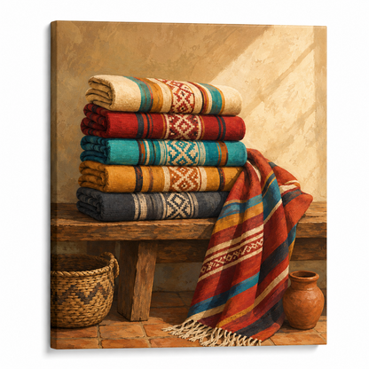 Rebozos de colores — lienzo terminado