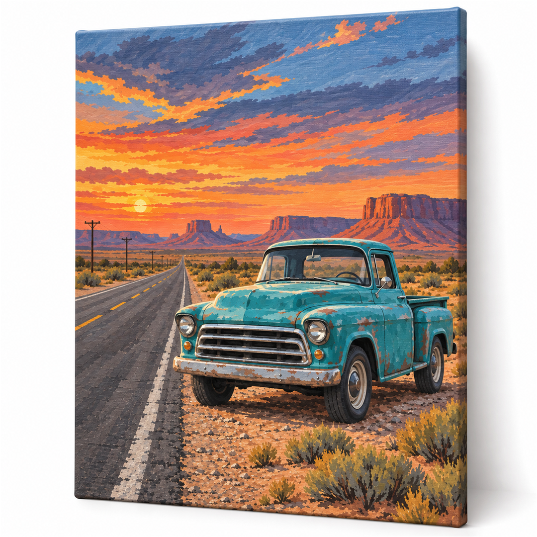 Pickup en la Ruta 66 — lienzo terminado