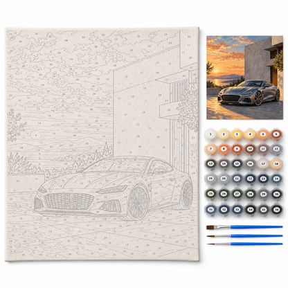 Deportivo moderno — kit con lienzo numerado, pinturas y pinceles