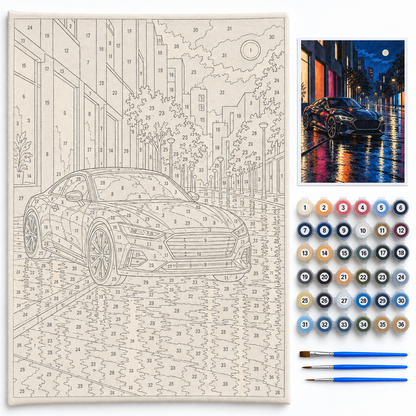 Neones de medianoche — kit con lienzo numerado, pinturas y pinceles