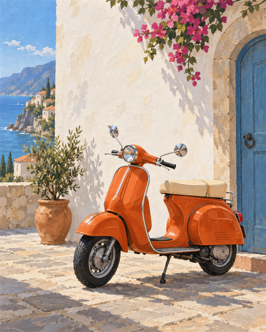 Vespa italiana — diseño del lienzo para pintar por números