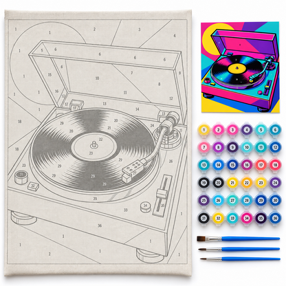 Tocadiscos pop art — kit con lienzo numerado, pinturas y pinceles
