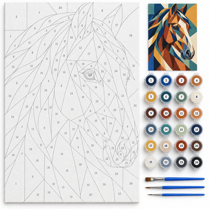 Caballo geométrico — kit con lienzo numerado, pinturas y pinceles
