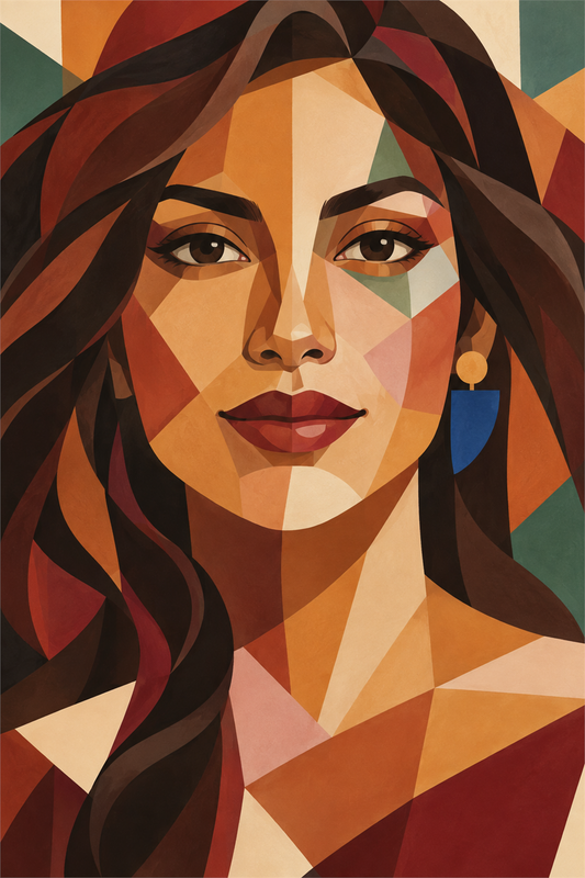 Retrato femenino geométrico — diseño del lienzo para pintar por números