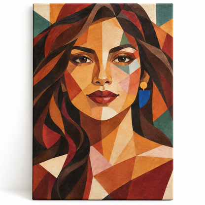 Retrato femenino geométrico — lienzo terminado