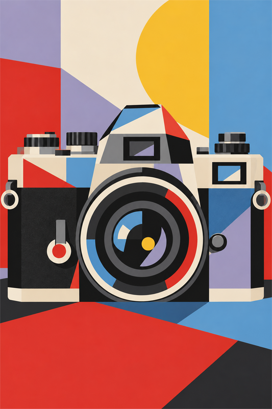 Cámara vintage geométrica — diseño del lienzo para pintar por números