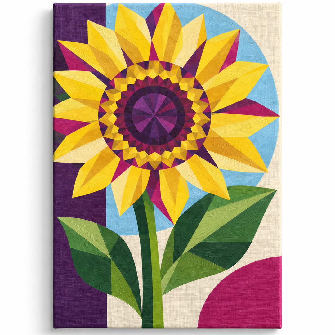 Girasol geométrico — lienzo terminado