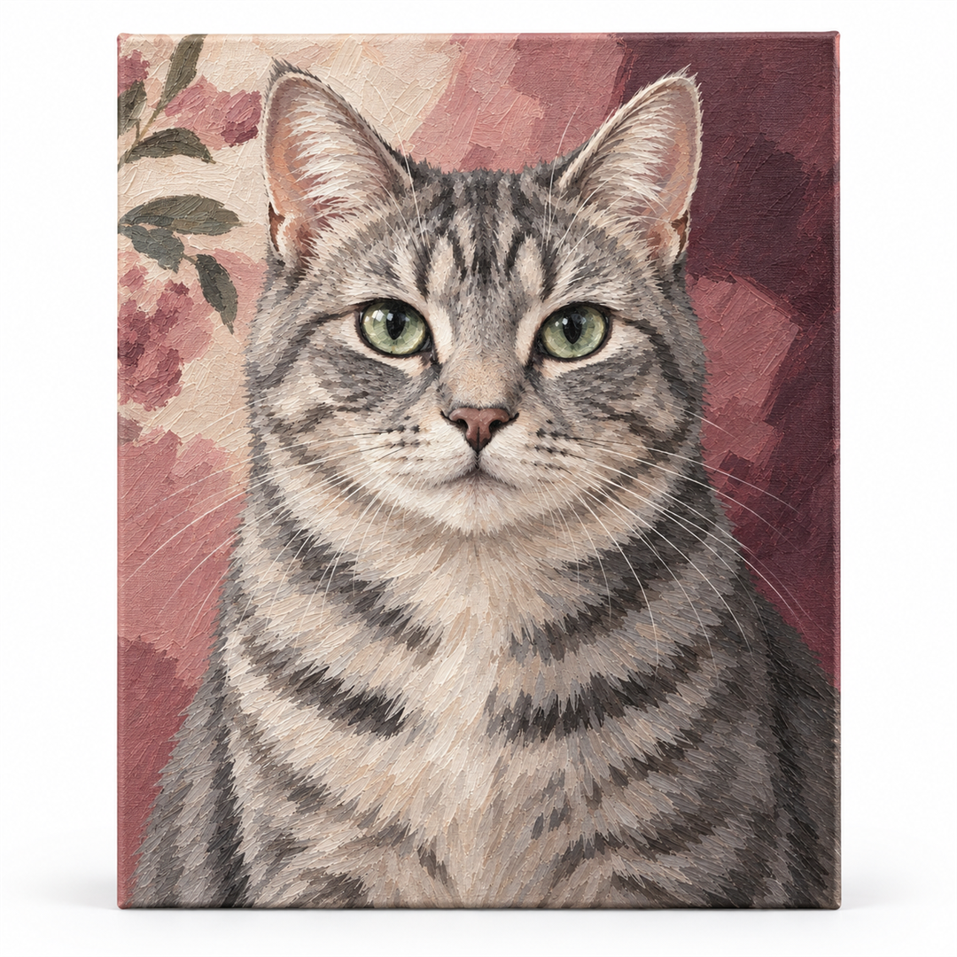 Gato de mirada tierna — lienzo terminado