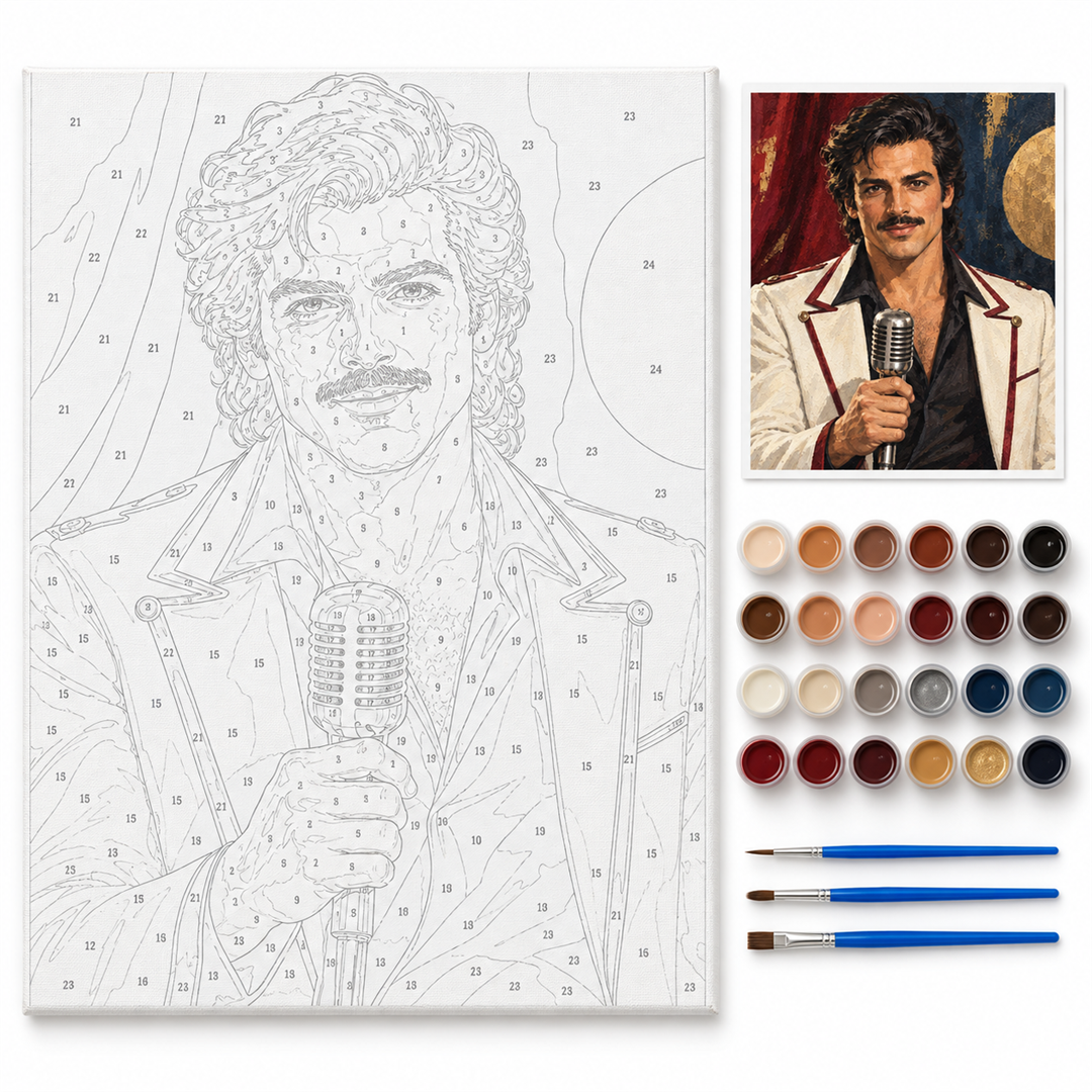 Vocalista de rock — kit con lienzo numerado, pinturas y pinceles
