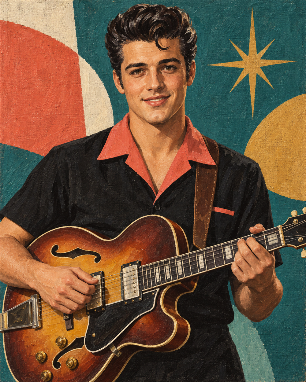 Guitarrista rockabilly — diseño del lienzo para pintar por números