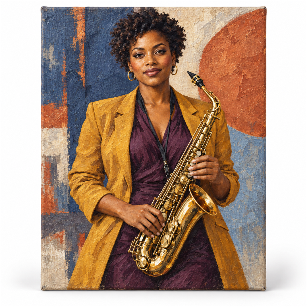 Saxofonista de jazz — lienzo terminado