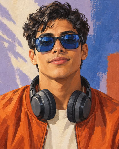 DJ con gafas azules — diseño del lienzo para pintar por números