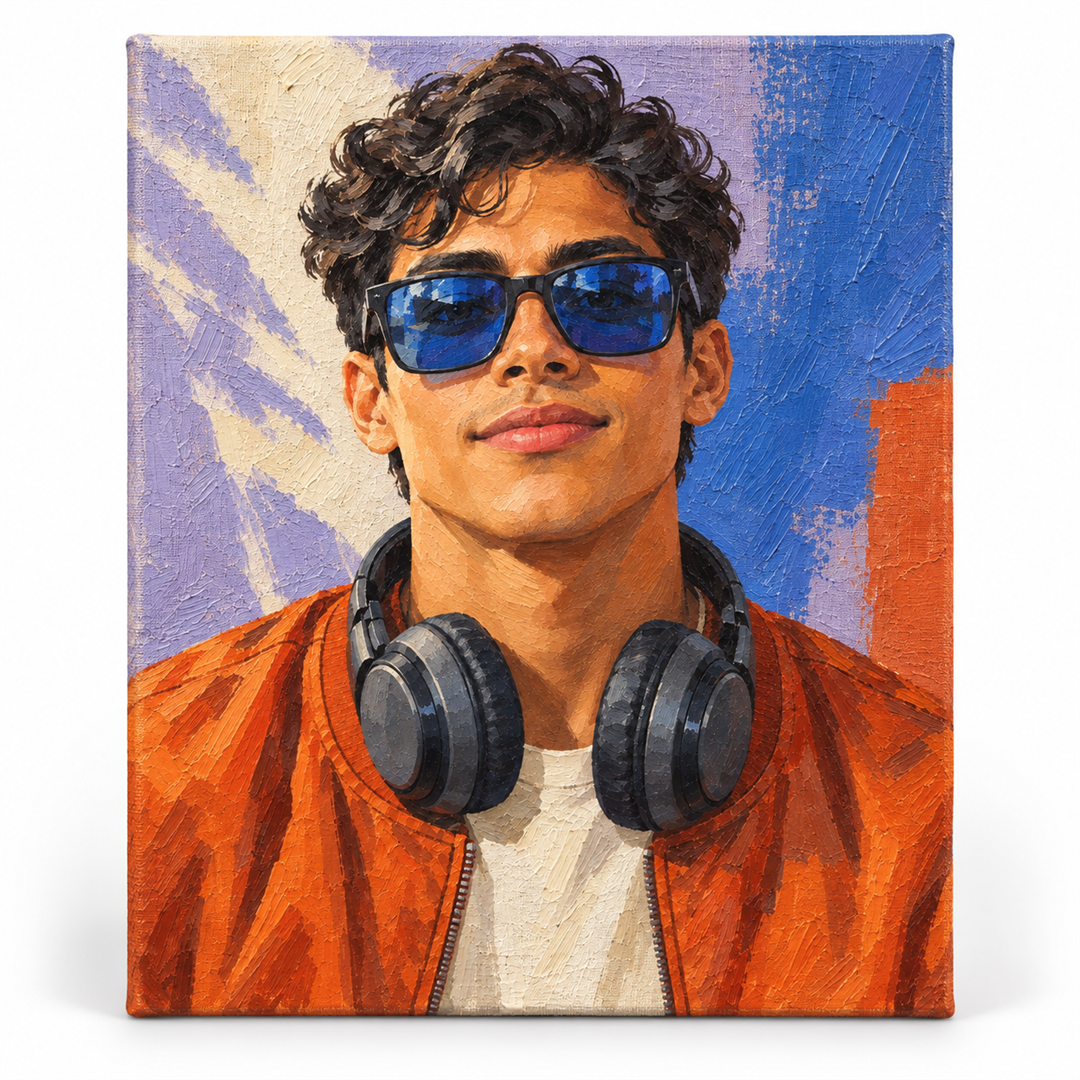DJ con gafas azules — lienzo terminado