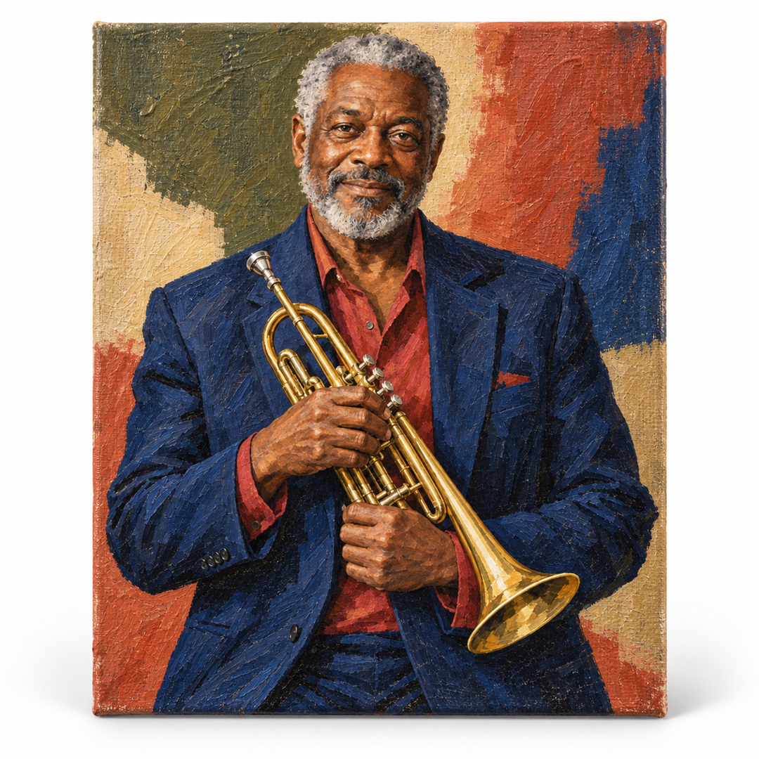 Trompetista de jazz — lienzo terminado