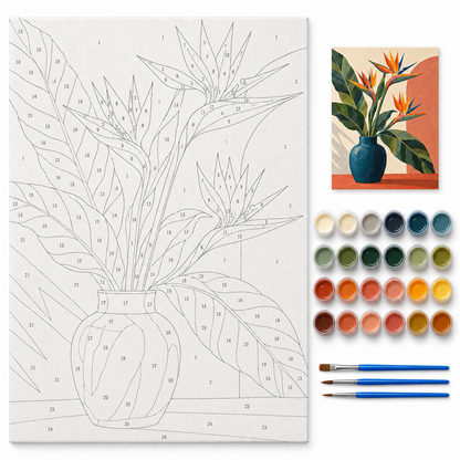 Aves del paraíso — kit con lienzo numerado, pinturas y pinceles