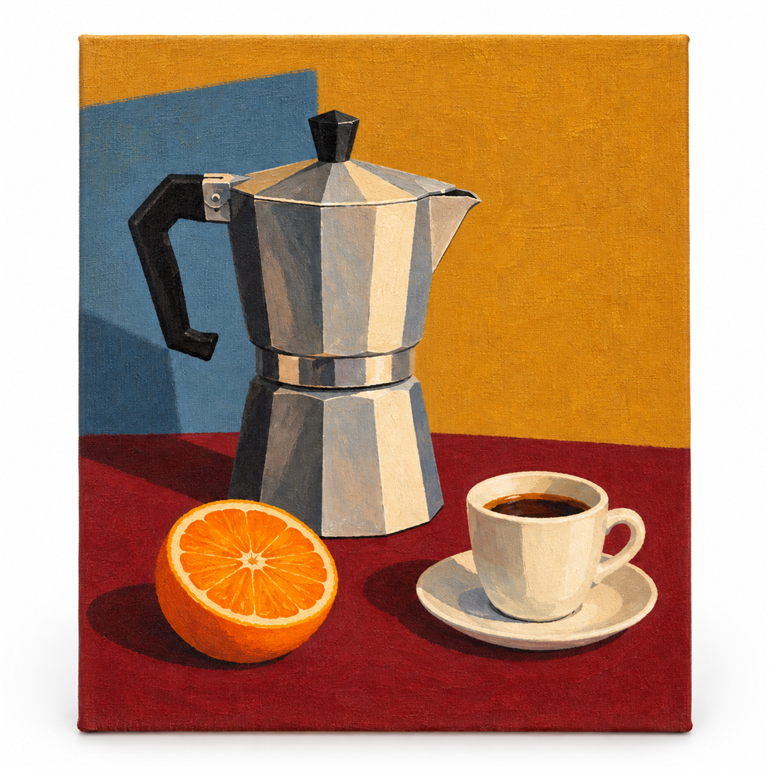 Café moka y naranja — lienzo terminado