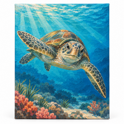 Tortuga marina turquesa — lienzo terminado