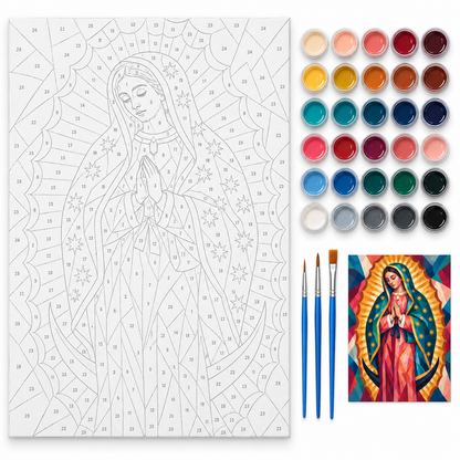 Virgen de Guadalupe pop art — kit con lienzo numerado, pinturas y pinceles