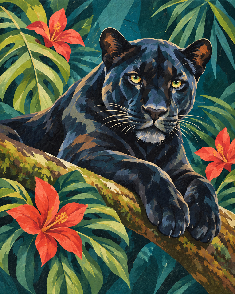 Pantera tropical — diseño del lienzo para pintar por números