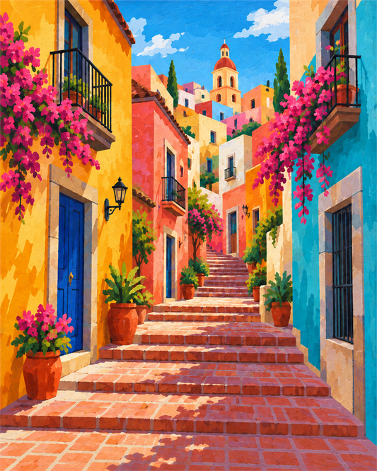Calle mexicana de colores — diseño del lienzo para pintar por números