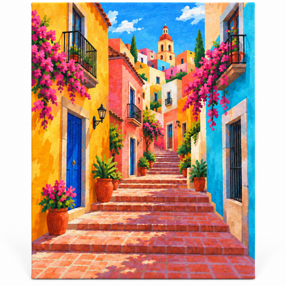 Calle mexicana de colores — lienzo terminado