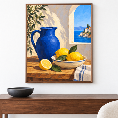 Limones del Mediterráneo — el cuadro terminado colgado en la pared