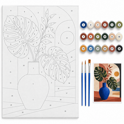 Botánica contemporánea — kit con lienzo numerado, pinturas y pinceles